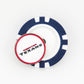 The Ballmarkers by Logie Joes Houston Texans golf marker features blue and white poker chip segments and a pin top with the team logo—ideal for NFL fans on the course.