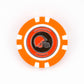 A round orange poker chip ball marker by Ballmarkers from Logie Joes featuring the Cleveland Browns helmet logo and CLEVELAND BROWNS text—perfect for football fans as a golf or poker chip ball marker.