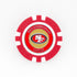 This Ballmarkers by Logie Joes San Francisco 49ers poker chip features the team logo and name on a red and white design—ideal as a golf ball marker for devoted fans seeking premium accessories.