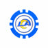 This Los Angeles Rams ball marker by Ballmarkers from Logie Joe’s features a blue and white design with the LA logo and a yellow horn curling around the A.
