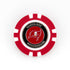 The Ballmarkers by Logie Joes Tampa Bay Buccaneers marker is a red and white poker chip-style marker with the team logo and name in silver on black—ideal as an NFL golf ball marker.