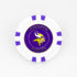 Show your team spirit on the green with a white and purple poker chip-style golf ball marker by Logie Joes, featuring the Minnesota Vikings logo and team name. Perfect for any fan!.