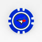 A blue and white ball marker by Ballmarkers from Logie Joes, featuring the Toronto Blue Jays logo—a blue jay head with a red maple leaf—centered on white. Ideal for golf enthusiasts and MLB fans.