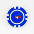 A blue and white ball marker by Ballmarkers from Logie Joes, featuring the Toronto Blue Jays logo—a blue jay head with a red maple leaf—centered on white. Ideal for golf enthusiasts and MLB fans.