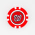 The Ballmarkers by Logie Joes Washington Nationals poker chip marker features a red and white design with a stylized white W outlined in black on a red center background.