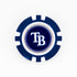 The Tampa Bay Rays ball marker by Ballmarkers by Logie Joes features a blue and white design with the “TB” logo—an ideal addition to any MLB ball marker collection.