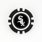 Show your MLB pride on the course with the Chicago White Sox ball marker from Ballmarkers by Logie Joes—features a black chip design with white accents and team logo at the center.