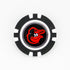 Ballmarkers by Logie Joes Baltimore Orioles ball marker: black and white poker chip style with the teams cartoon bird logo in orange and black at the center.
