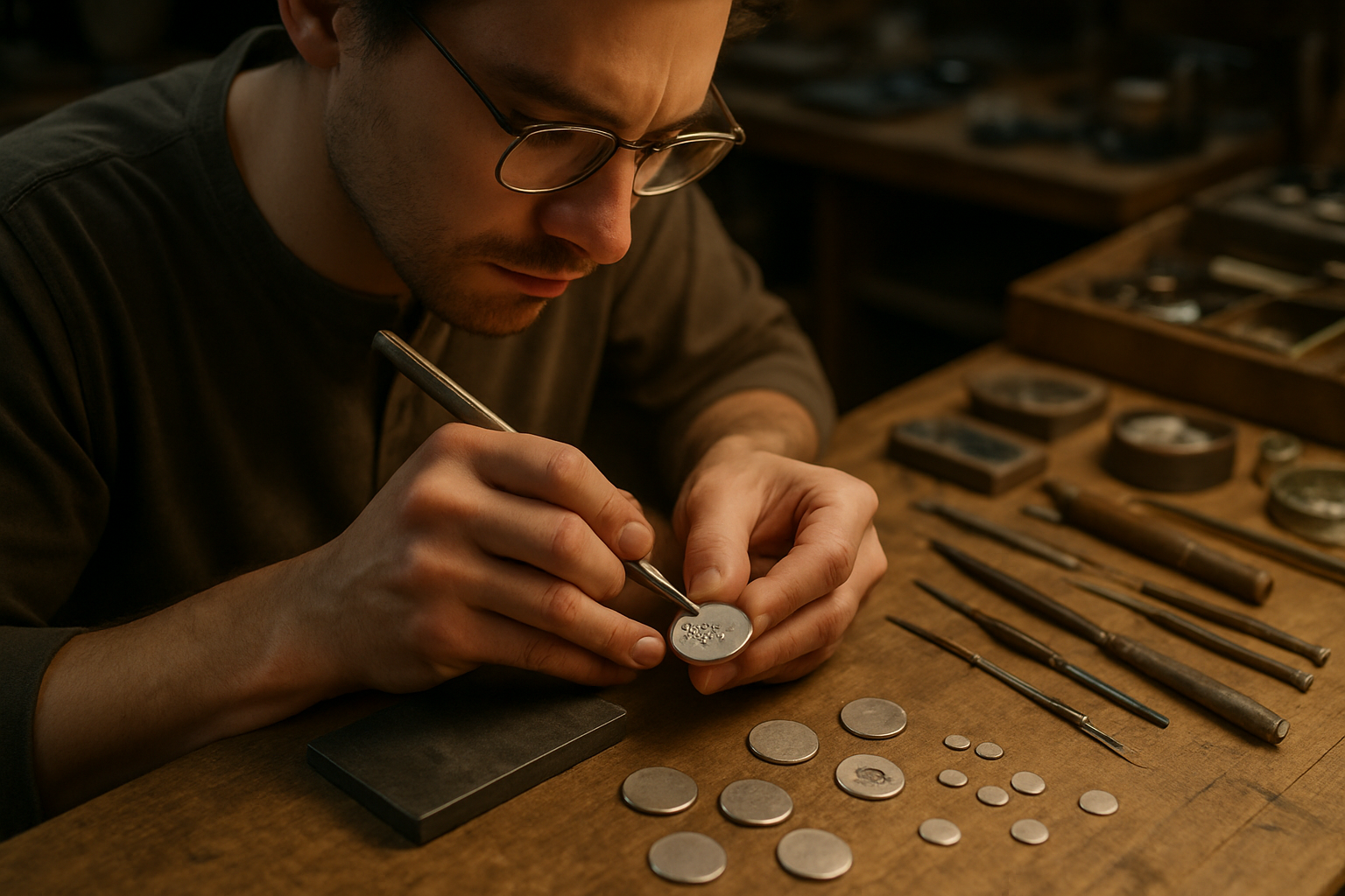 A person making a golf ball marker by hand 